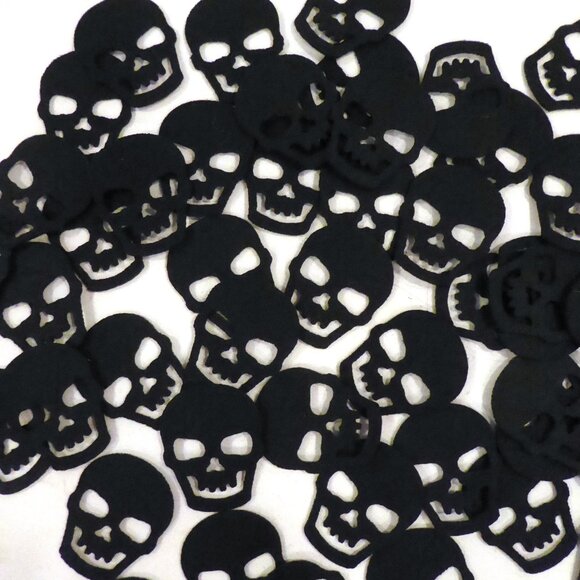 unknown Other - NEW 2.5” BLACK SKULL DIE CUT FELT HALLOWEEN SKULL CRAFT FABRIC LOT OF 45